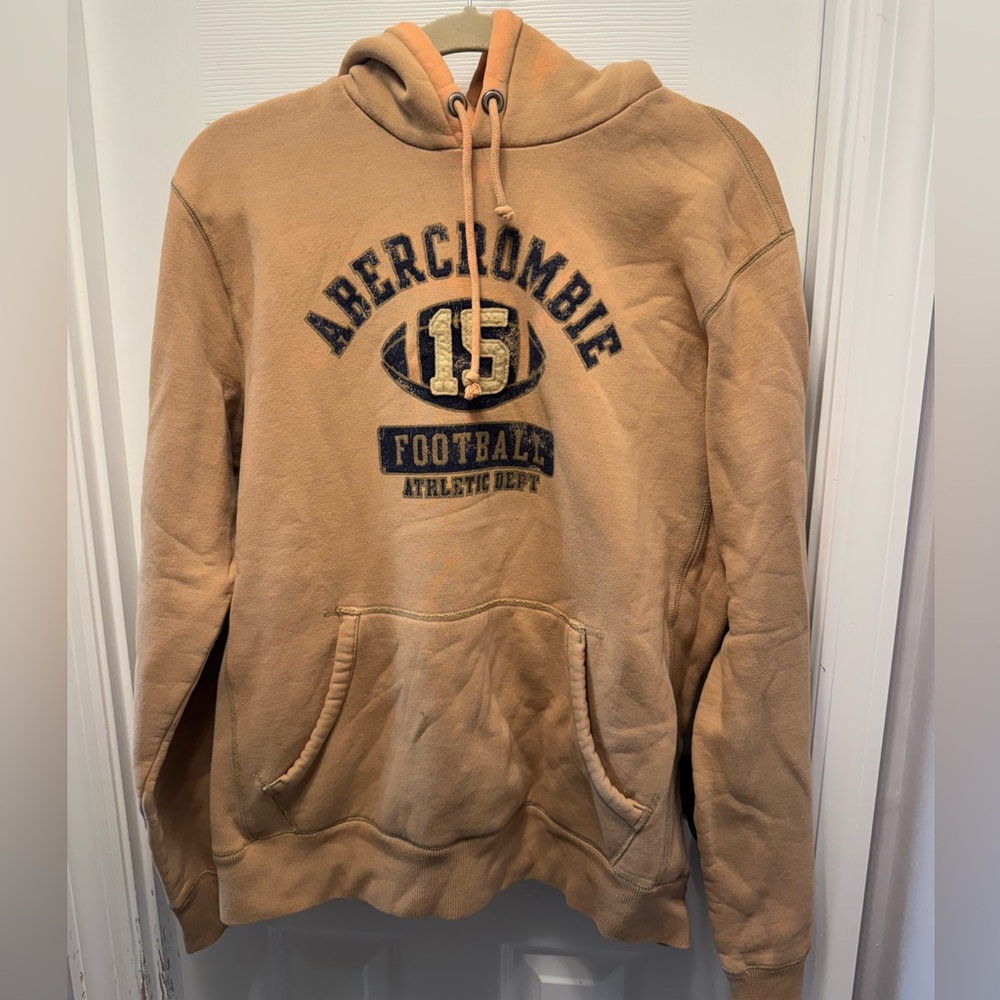 Vintage Abercrombie & Fitch Tan 15 Athletic Sweatshirt Hoodie Size Large L Y2K